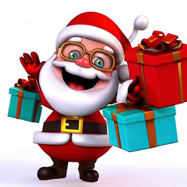 Jolly 3D Santa Claus Cartoon Character with Christmas Presents