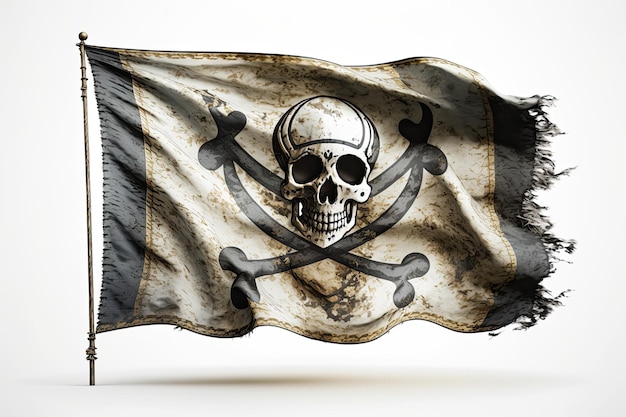 Веселый Роджер, пиратский флаг, изолированный на белом