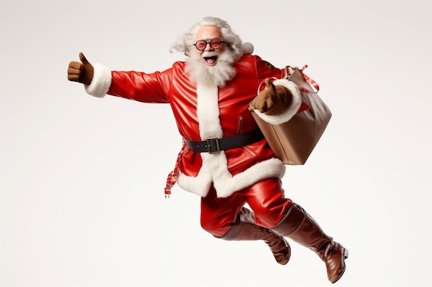Веселый Санта-Клаус Портрет Веселого Сумасшедшего и Забавного Святого Ника с подарками Generative Ai