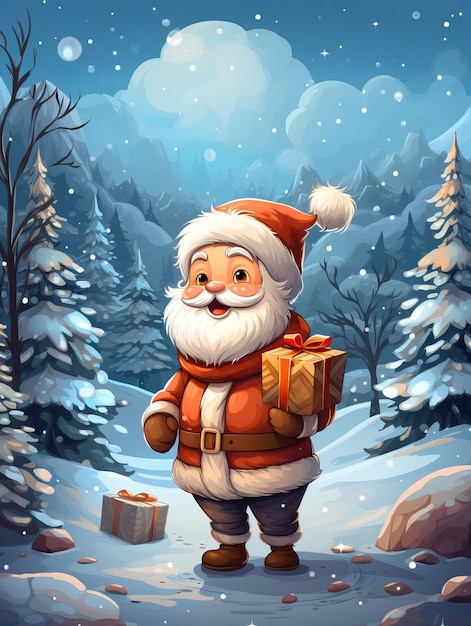 Jolly santa claus spreading joy in snowy forest