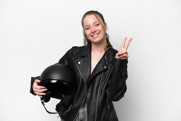 Jong blank meisje met een motorhelm