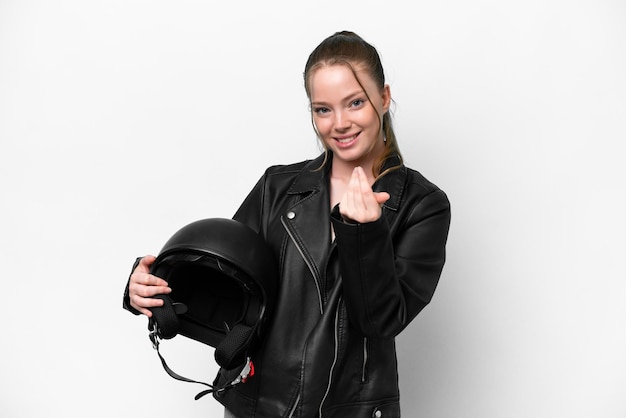 Jong blank meisje met een motorhelm