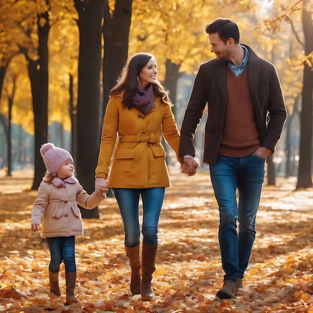 Jong gezin met hun kleine dochter in het herfstpark