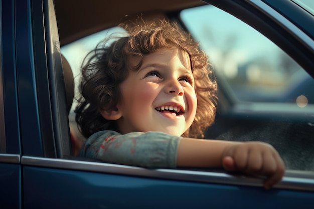 jong kind lachend in auto met open raam Generatieve ai