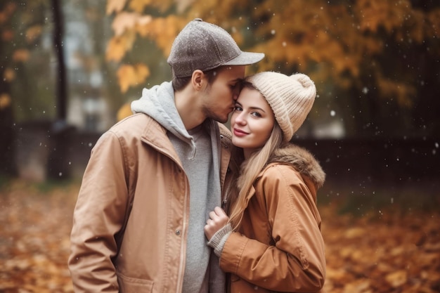 Jong koppel herfst Glimlachen leuke date Genereren Ai