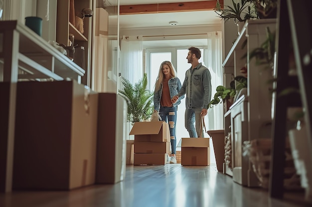 Jong koppel verhuizen naar een nieuw huis