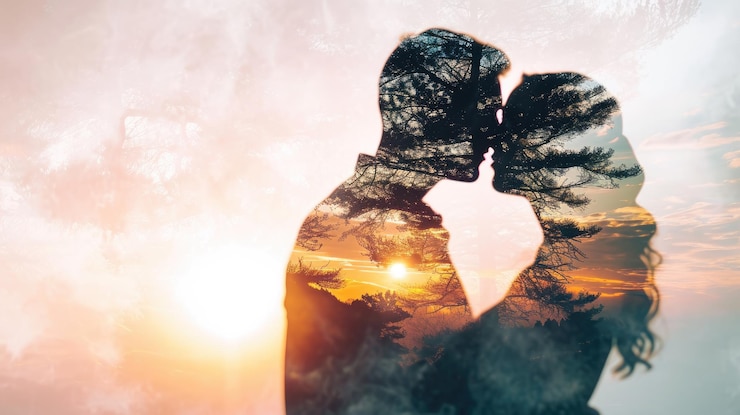 Foto jong koppel verliefd natuur achtergrond valentijnsdag pragma