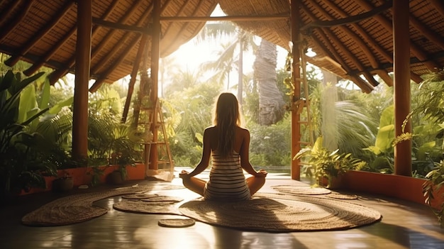 Jong meisje doet yoga in de open lucht.