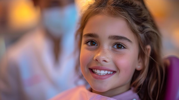 Jong meisje glimlachend vrolijk in een informele setting, een gelukkig moment vastgelegd, perfect voor familiethema's AI