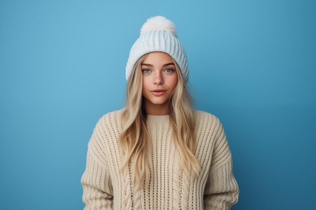 Jong mooi blond meisje over een geïsoleerde kleurrijke achtergrond in winterkleding