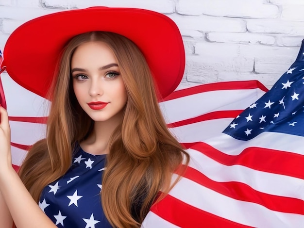 Jong mooi meisje met een Amerikaanse achtergrond.