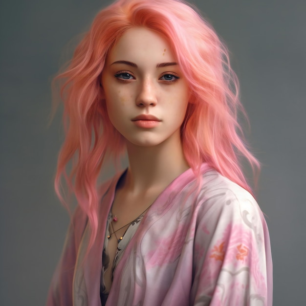 Jong mooi meisje met roze haar Portret van een meisje met roose haar