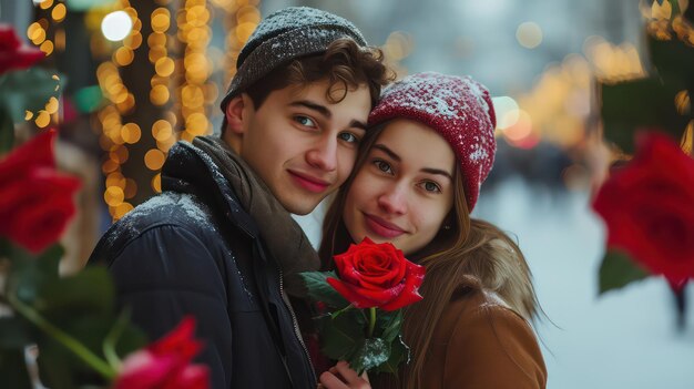 Foto jong stel dat valentijnscadeaus geeft in het huis