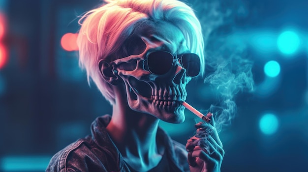 Jong trendy skelet neonlicht Cyberpunk-concept