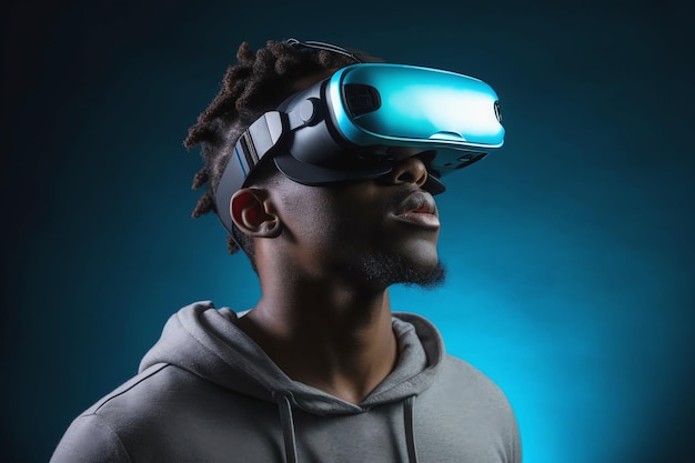 Foto jonge afro-amerikaanse man gebruikt een virtual reality bril.