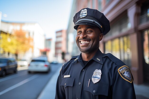 Jonge Afro-Amerikaanse man in politieuniform.