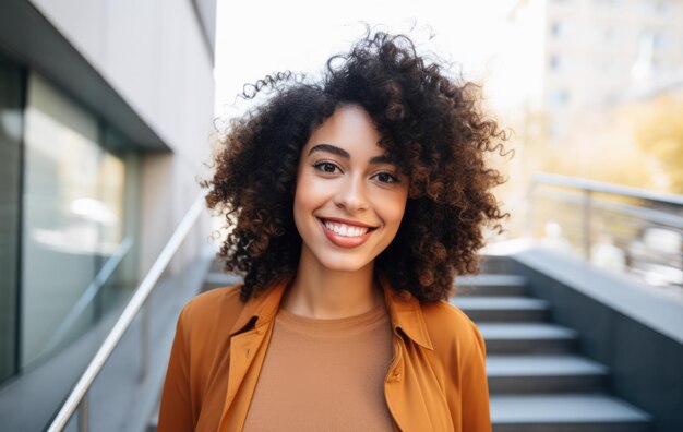 Jonge Afro-Amerikaanse vrouw met krullend haar