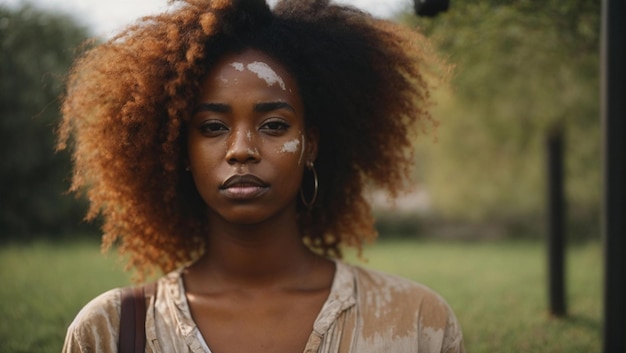 Jonge Afro-Amerikaanse vrouw met vitiligo.