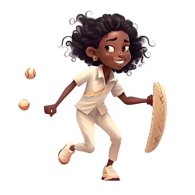 Foto jonge afro-amerikaanse vrouw spelen honkbal cartoon vectorillustratie