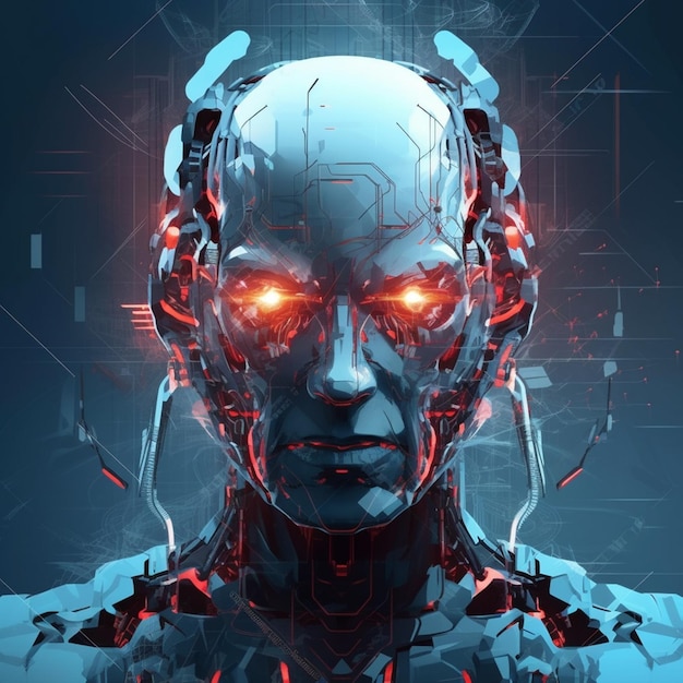 Jonge android hoofd robot schattige vrouw met een deel van de huid en metaal op haar gezicht close-up AI gegenereerd beeld