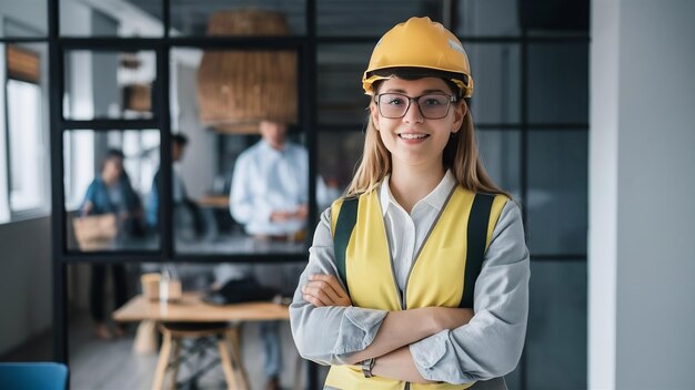 Jonge architect in uniform en helm foto van hoge kwaliteit