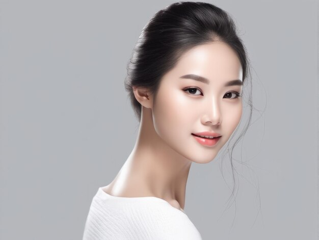 Jonge Aziatische schoonheidsvrouw met Perfecte huid op geïsoleerde witte achtergrond Gezichtsbehandeling Cosmetologie