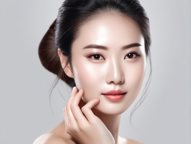Jonge Aziatische schoonheidsvrouw met Perfecte huid op geïsoleerde witte achtergrond Gezichtsbehandeling Cosmetologie