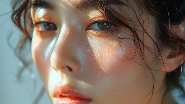 Jonge Aziatische vrouw die modeconcepten draagt Schoonheidsfoto Cosmetica Huidverzorging Lichaamverzorgingsproducten