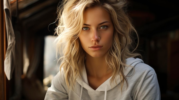 Foto jonge blonde vrouw met wit t-shirt achtergrond afbeelding desktop behang achtergronden hd