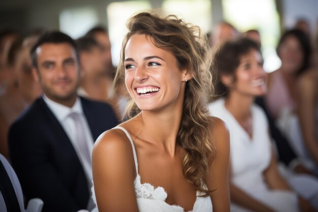 Jonge bruid op haar zomerhuwelijk Breng echte emoties over