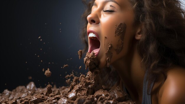 Foto jonge brunette vrouw met een chocolade