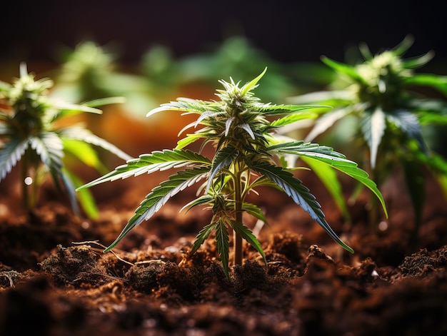 jonge cannabis spruiten in de grond Generatieve AI