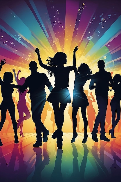 Foto jonge dansende mensen op het feest zonnige achtergrond achtergrond met dansende mensen silhouetten