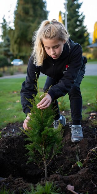 Foto jonge eco-strijder plant