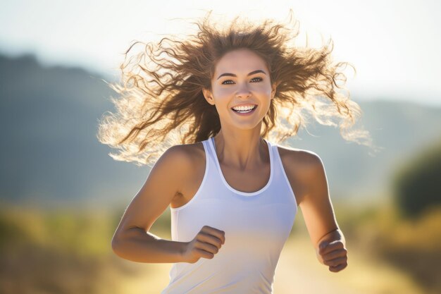 Jonge en gezonde vrouw die sporten, joggen, hardlopen en een gezonde levensstijl hebben