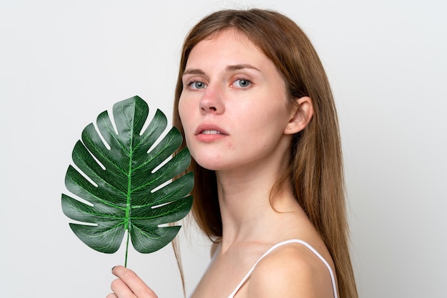 Jonge Engelse vrouw met een palmblad Close-up portret