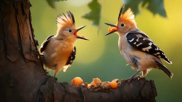 Jonge Euraziatische hoopoe geniet van voeding van de ouder