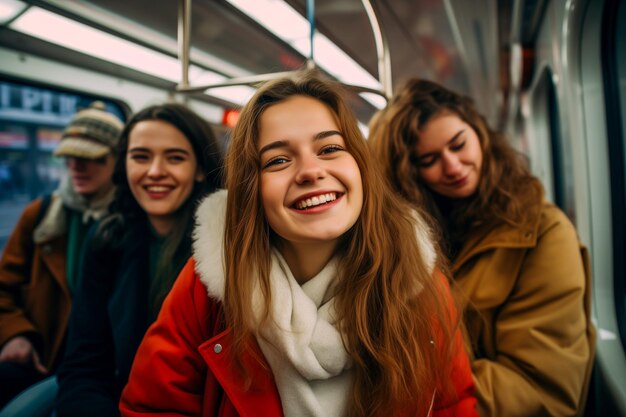 Jonge glimlachende student in de metro.