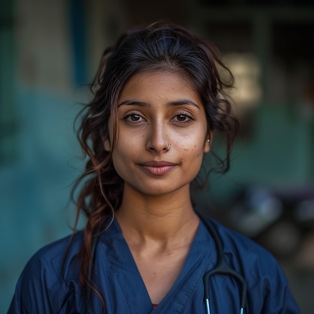 Jonge glimlachende vrouwelijke arts zit aan de werktafel van het ziekenhuis Concept van ziektekostenverzekering