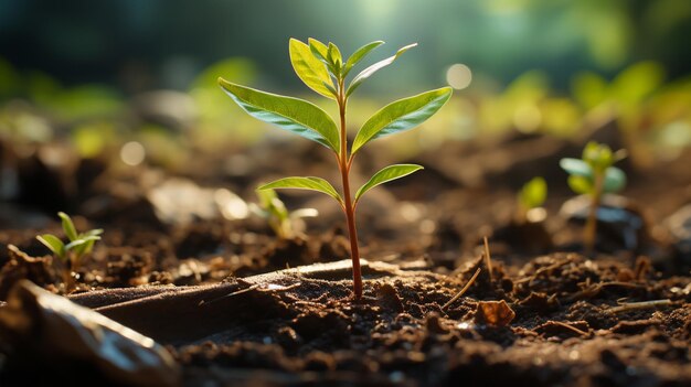 Jonge groene plant die in de bodem groeit