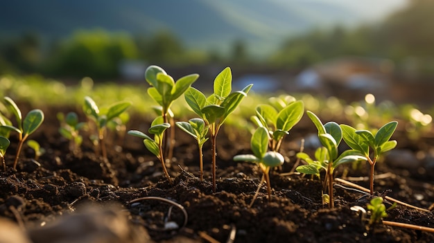 jonge groene planten groeien in de grond in de tuin