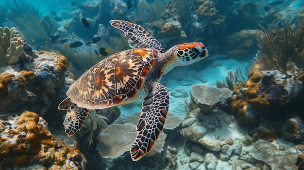 Jonge Hawksbill-schildpad zwemt langs in Nassau op de Bahama's