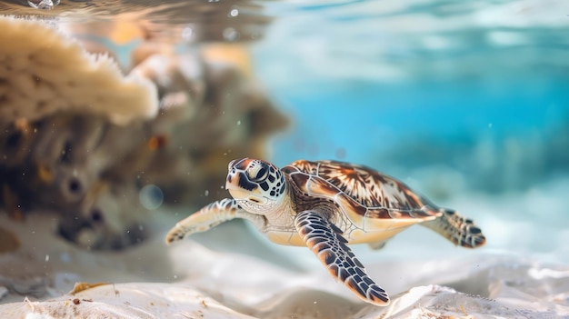 Jonge Hawksbill schildpad zwemt langs in Nassau