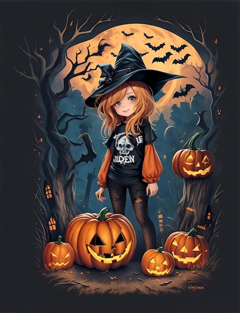 Jonge heks Halloween tshirt ontwerp