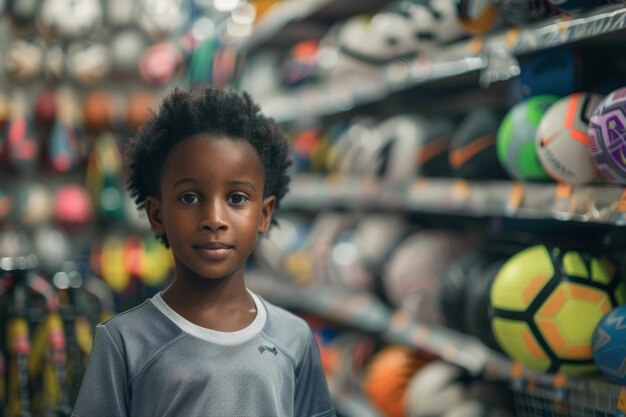 Jonge jongen die bij een voetbalrek staat