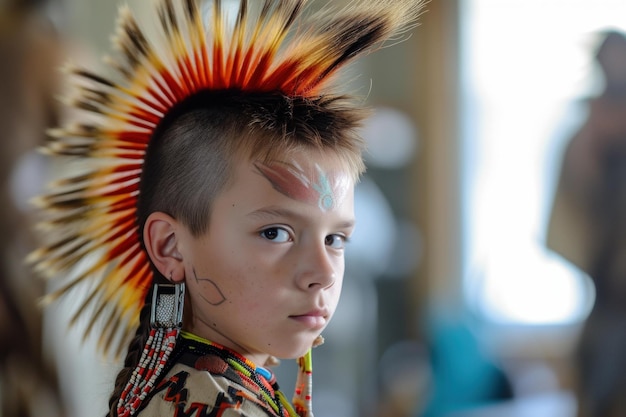 Foto jonge jongen met een traditionele inheemse hoofddoek
