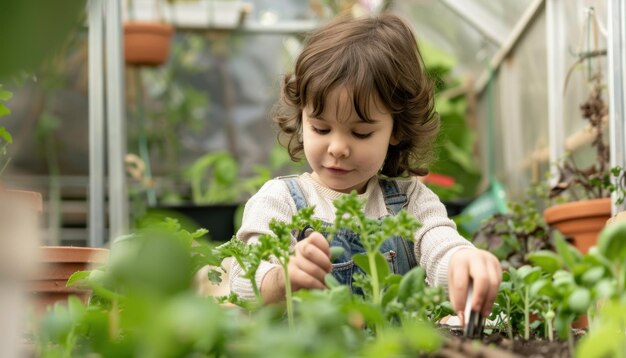 Jonge kinderen tuinieren in een kas