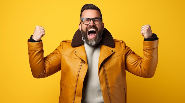 jonge knappe man met baard die een winterjas draagt