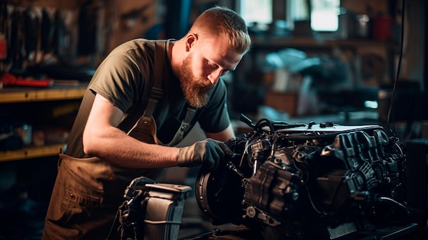 jonge man aan het werk in een garage