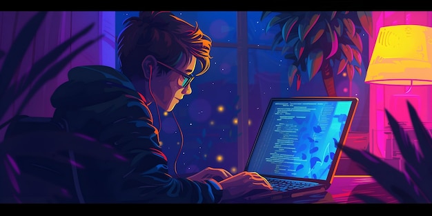 Jonge man die gegevens met een computer analyseert